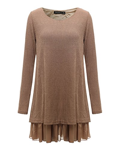 ZANZEA Jersey Mujer Jumper Suéter Larga Tops Vestidos de Encaje para Vestido Lazo Elegant Fiesta de Noche Suéter de Punto para Mujeres Otoño Invierno Tallas Grandes Caqui-399848 XL