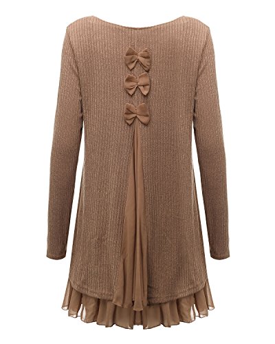 ZANZEA Jersey Mujer Jumper Suéter Larga Tops Vestidos de Encaje para Vestido Lazo Elegant Fiesta de Noche Suéter de Punto para Mujeres Otoño Invierno Tallas Grandes Caqui-399848 XL