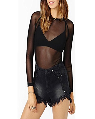 ZANZEA Mujer Camiseta Blusa Transparente Mangas Largas Elegante Moda Oficina Casual negro-280882 EU 38