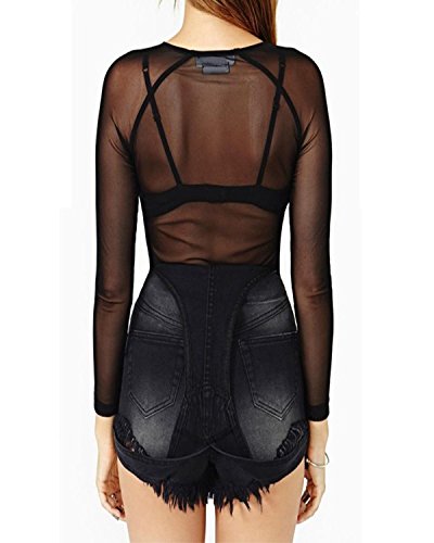 ZANZEA Mujer Camiseta Blusa Transparente Mangas Largas Elegante Moda Oficina Casual negro-280882 EU 38