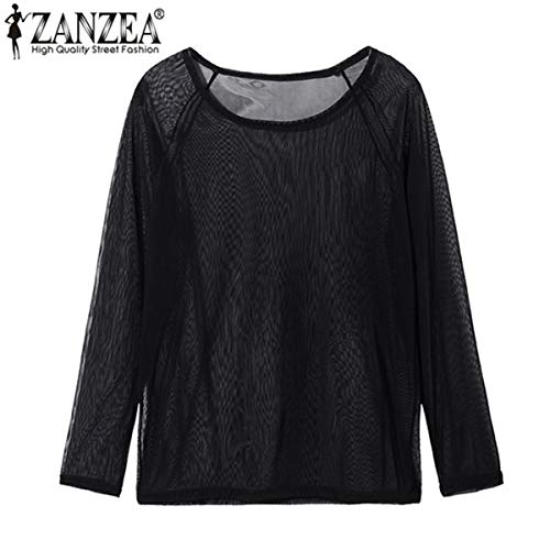 ZANZEA Mujer Camiseta Blusa Transparente Mangas Largas Elegante Moda Oficina Casual negro-280882 EU 38