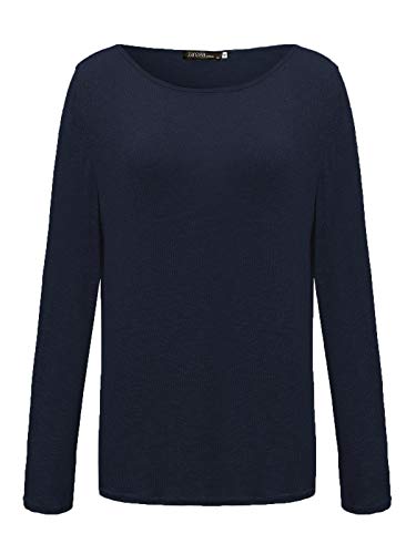 ZANZEA Mujer Camisetas Holgada Cardigan Manga Larga Suelta Blusa Jersey Pullover Casual Tops Azul Oscuro L