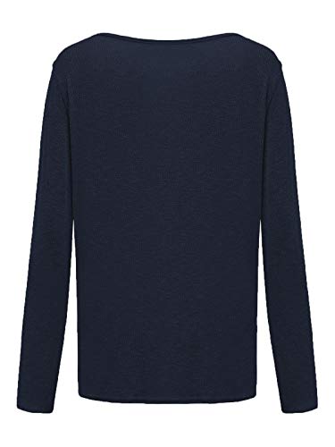 ZANZEA Mujer Camisetas Holgada Cardigan Manga Larga Suelta Blusa Jersey Pullover Casual Tops Azul Oscuro L