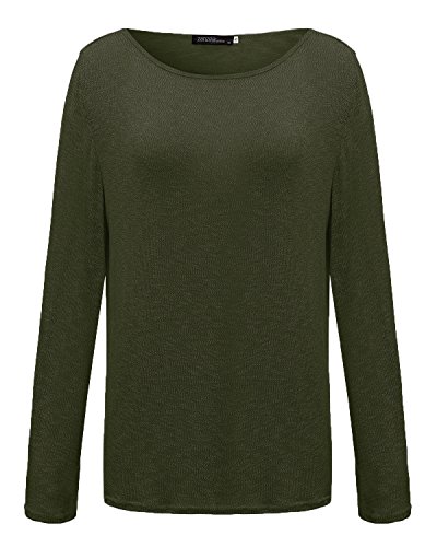 ZANZEA Mujer Camisetas Holgada Cardigan Manga Larga Suelta Blusa Jersey Pullover Casual Tops Verde Militar L
