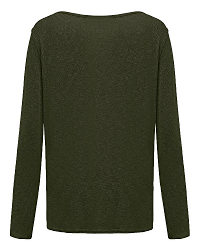 ZANZEA Mujer Camisetas Holgada Cardigan Manga Larga Suelta Blusa Jersey Pullover Casual Tops Verde Militar XXL