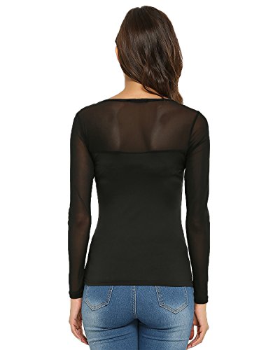 ZANZEA Mujer Camisetas Transparentes Sexy Deep V Low Cut Camisas Manga Larga Casual Tops Blusas y Camisas Fiesta Camisetas 003-Negro FR 2503 38