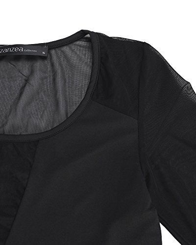 ZANZEA Mujer Camisetas Transparentes Sexy Deep V Low Cut Camisas Manga Larga Casual Tops Blusas y Camisas Fiesta Camisetas 003-Negro FR 2503 38