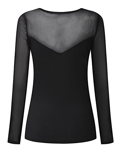 ZANZEA Mujer Camisetas Transparentes Sexy Deep V Low Cut Camisas Manga Larga Casual Tops Blusas y Camisas Fiesta Camisetas 003-Negro FR 2503 50