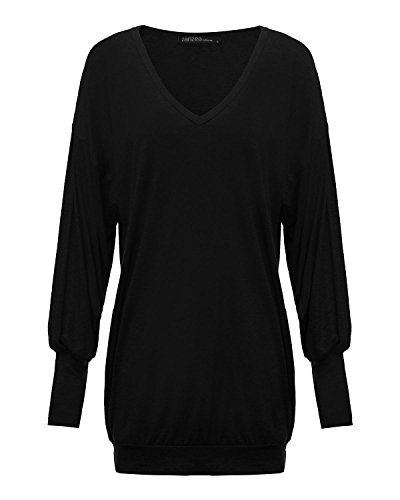 ZANZEA Mujer Jersey de Punto Largos Cuello V Manga Larga Otoño Vestidos Sudadera Casual Tallas Grandes Suéter Suelta Negro XL