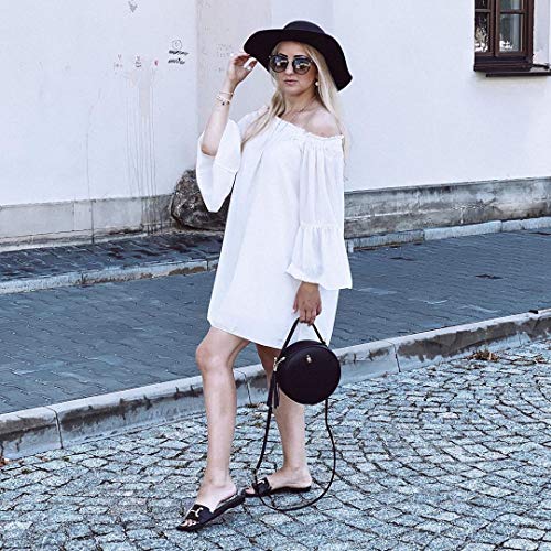 ZANZEA Mujer Vestido Corto Manga Larga Sin Hombros Camisa Casual Camiseta Fiesta Túnica Blusa Primavera Verano 006-Azul Claro sin Forro S