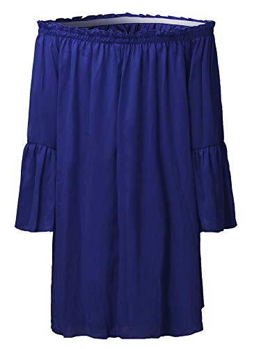 ZANZEA Mujer Vestido Corto Manga Larga Sin Hombros Camisa Casual Camiseta Fiesta Túnica Blusa Primavera Verano 06-Azul con Forro XL