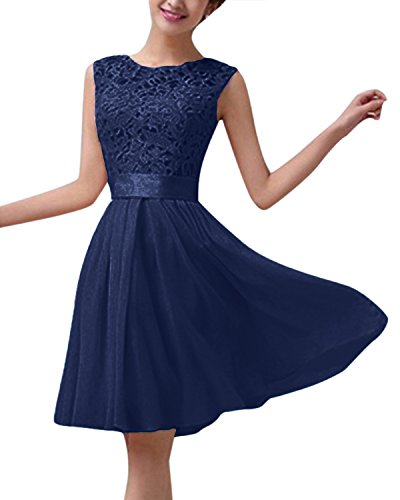 ZANZEA Mujer Vestido Encaje Gasa Verano Sin Manga Elegante Vestidos de Cóctel Fiesta Cuello Redondo 03-Armada S