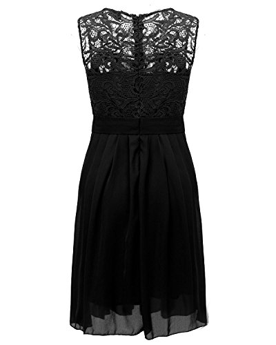 ZANZEA Mujer Vestido Encaje Gasa Verano Sin Manga Elegante Vestidos de Cóctel Fiesta Cuello Redondo 03-Negro XL