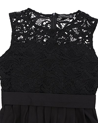 ZANZEA Mujer Vestido Encaje Gasa Verano Sin Manga Elegante Vestidos de Cóctel Fiesta Cuello Redondo 03-Negro XL