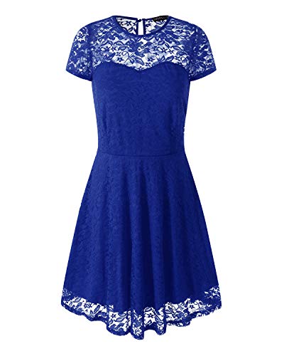 ZANZEA Mujer Vestidos de Fiesta Encaje Tallas Grandes Cuello Redondo Manga Corta Elegante Cóctel 01-Azul M