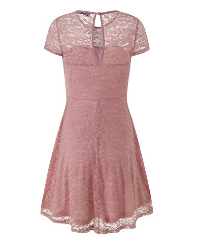 ZANZEA Mujer Vestidos de Fiesta Encaje Tallas Grandes Cuello Redondo Manga Corta Elegante Cóctel 01-Rosa S