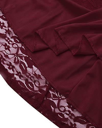 ZANZEA Mujer Vestidos de Fiesta Encaje Tallas Grandes Cuello Redondo Manga Corta Elegante Cóctel 01-Vino Tinto S