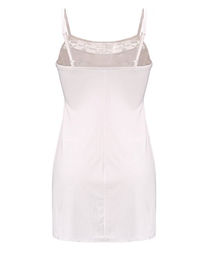 ZANZEA Mujeres Conjunto Lencería Encaje Sexy Pijama Vestido Correa Stretch Bodycon Mini Camisón con G-Secuencia 01-Blanco M