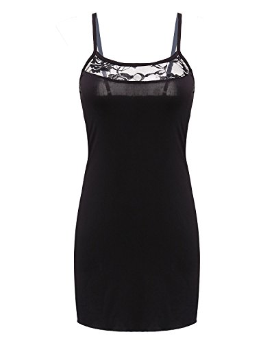 ZANZEA Mujeres Conjunto Lencería Encaje Sexy Pijama Vestido Correa Stretch Bodycon Mini Camisón con G-Secuencia 01-Negro S