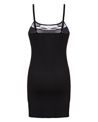 ZANZEA Mujeres Conjunto Lencería Encaje Sexy Pijama Vestido Correa Stretch Bodycon Mini Camisón con G-Secuencia 01-Negro S