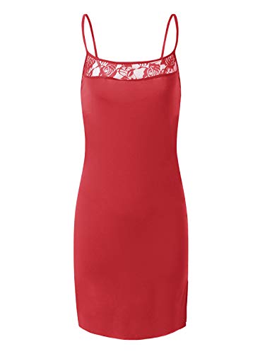 ZANZEA Mujeres Conjunto Lencería Encaje Sexy Pijama Vestido Correa Stretch Bodycon Mini Camisón con G-Secuencia 01-Rojo 4XL