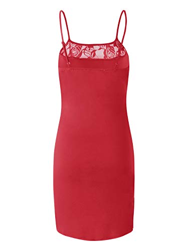 ZANZEA Mujeres Conjunto Lencería Encaje Sexy Pijama Vestido Correa Stretch Bodycon Mini Camisón con G-Secuencia 01-Rojo 4XL