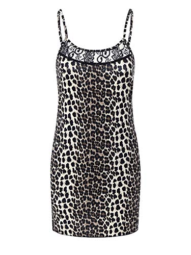 ZANZEA Mujeres Conjunto Lencería Encaje Sexy Pijama Vestido Correa Stretch Bodycon Mini Camisón con G-Secuencia 02-Leopardo S