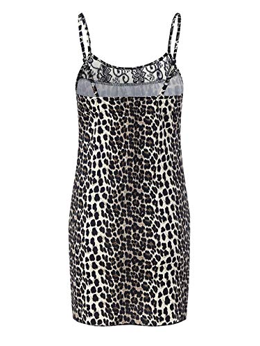 ZANZEA Mujeres Conjunto Lencería Encaje Sexy Pijama Vestido Correa Stretch Bodycon Mini Camisón con G-Secuencia 02-Leopardo S
