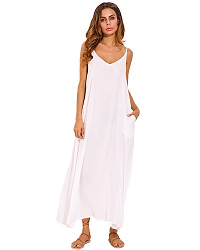 ZANZEA Mujeres Cuello V Sin Mangas Casual Elegante Punto Vestido Suelto Largo Playa Verano Negro EU 40