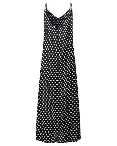 ZANZEA Mujeres Elegante Bohemio Algodón Casual Vestido Suelto Largo Playa Lunares Cuello V sin Mangas Negro EU 40