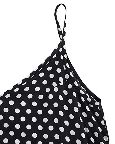 ZANZEA Mujeres Elegante Bohemio Algodón Casual Vestido Suelto Largo Playa Lunares Cuello V sin Mangas Negro EU 40