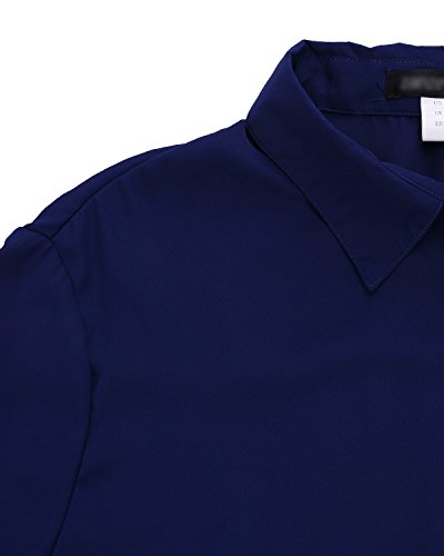 ZANZEA Mujeres Polsillo Escote V Mangas Largas Casual Elegante Chiffón Blusa Camiseta Azul EU 50