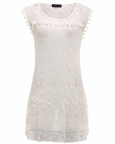 ZANZEA Styledome Mujer sin Mangas Vestido Corto Casual Elegante Boda Playa Fiesta Noche Cóctel Encaje Blanco EU 36