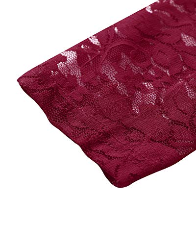 ZANZEA Vestido de Fiesta Encaje Manga Larga Mujer Tallas Grandes Vestidos Plisados Vestido de Cóctel de Noche Cortos 00-Vino Tinto+Larga L