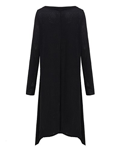 ZANZEA Vestido de Punto asimétrico de Manga Larga Suelta de Invierno Casual Sexy para Mujer Talla Grande 01-Negro L