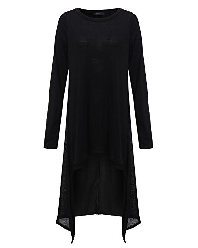 ZANZEA Vestido de Punto asimétrico de Manga Larga Suelta de Invierno Casual Sexy para Mujer Talla Grande 01-Negro L
