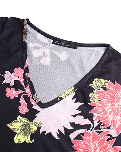 ZANZEA Vestidos Sudadera Mujer Impresión Cuello V Manga Larga Otoño Jerseys de Punto Largos Casual Tallas Grandes Suéter Suelta Floral 2 XXL