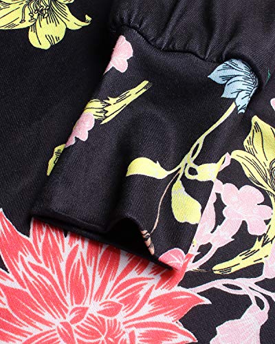 ZANZEA Vestidos Sudadera Mujer Impresión Cuello V Manga Larga Otoño Jerseys de Punto Largos Casual Tallas Grandes Suéter Suelta Floral 2 XXL