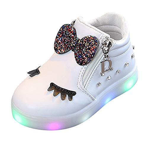 Zapatillas de Deporte Exterior con Luces LED para Bebé Niñas Otoño Invierno 2018 Moda PAOLIAN Zapatos de Vestir Fiesta Calzado de Cuero Zapatos de Primeros Pasos Botines Niñas con Bowknot