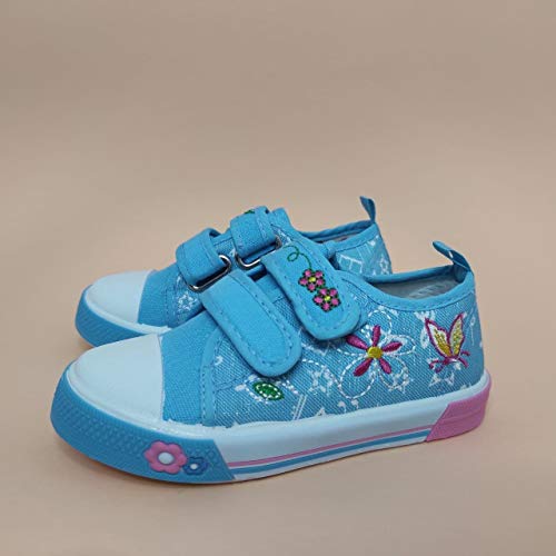 Zapatillas para Niña Lona Bordada | Bambas Bonitas Niña para Primavera Verano (Azul, 28)