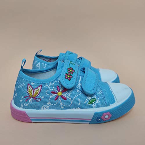 Zapatillas para Niña Lona Bordada | Bambas Bonitas Niña para Primavera Verano (Azul, 28)