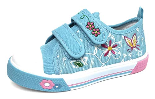 Zapatillas para Niña Lona Bordada | Bambas Bonitas Niña para Primavera Verano (Azul, 28)