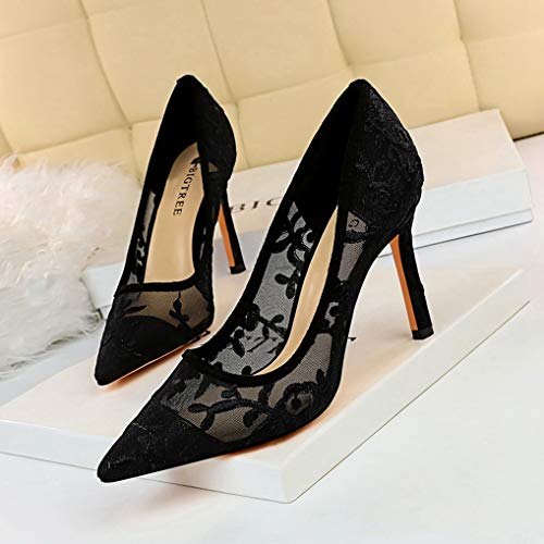 Zapatos de Corte Sexy de Encaje de Malla para Mujer Zapatos con Punta Estrecha Vestido de Fiesta Resbalón en Sandalias