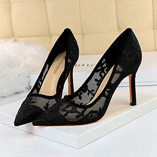 Zapatos de Corte Sexy de Encaje de Malla para Mujer Zapatos con Punta Estrecha Vestido de Fiesta Resbalón en Sandalias