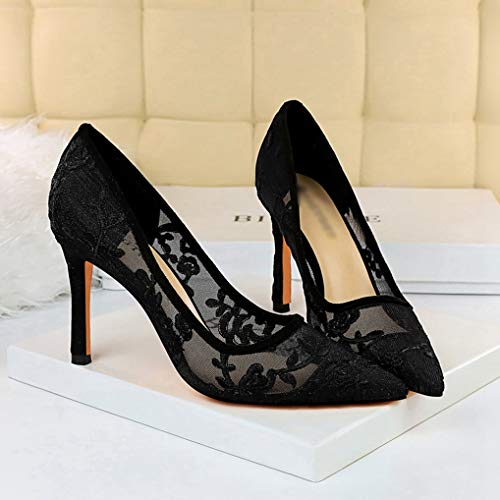 Zapatos de Corte Sexy de Encaje de Malla para Mujer Zapatos con Punta Estrecha Vestido de Fiesta Resbalón en Sandalias