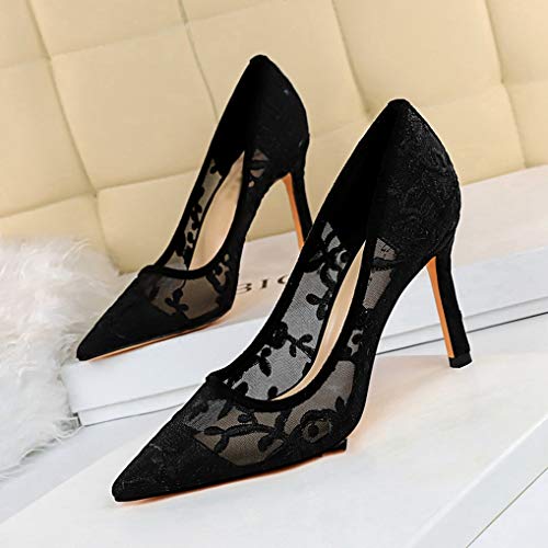 Zapatos de Corte Sexy de Encaje de Malla para Mujer Zapatos con Punta Estrecha Vestido de Fiesta Resbalón en Sandalias