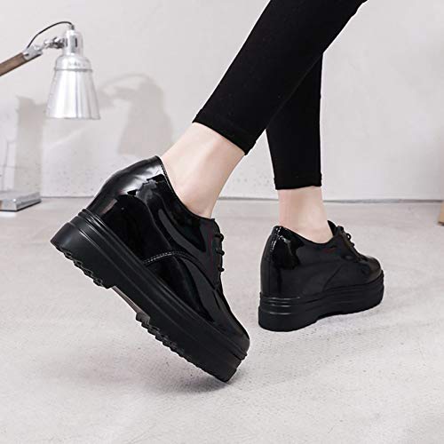 Zapatos de Plataforma Gruesos Negros para Mujer, Resistentes al Desgaste, Casuales al Aire Libre, Primavera otoño, Zapatos Gruesos Retro, Zapatos de tacón Ocultos para el Trabajo