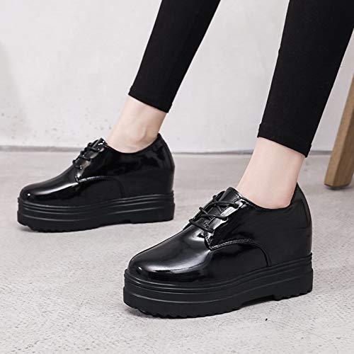 Zapatos de Plataforma Gruesos Negros para Mujer, Resistentes al Desgaste, Casuales al Aire Libre, Primavera otoño, Zapatos Gruesos Retro, Zapatos de tacón Ocultos para el Trabajo