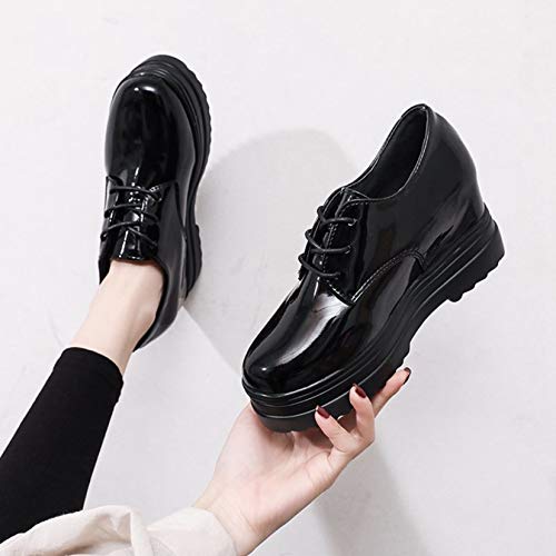 Zapatos de Plataforma Gruesos Negros para Mujer, Resistentes al Desgaste, Casuales al Aire Libre, Primavera otoño, Zapatos Gruesos Retro, Zapatos de tacón Ocultos para el Trabajo