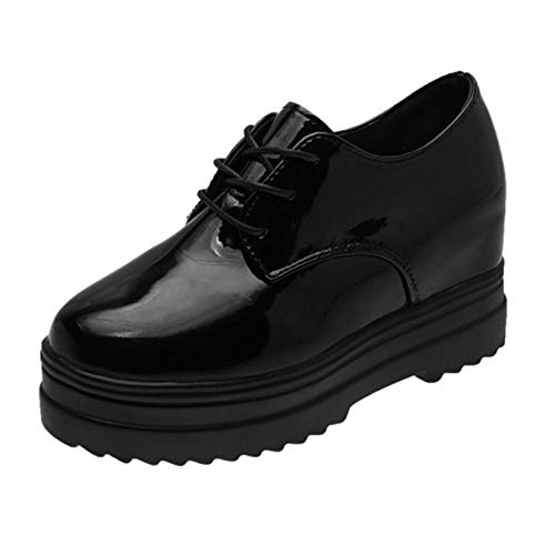 Zapatos de Plataforma Gruesos Negros para Mujer, Resistentes al Desgaste, Casuales al Aire Libre, Primavera otoño, Zapatos Gruesos Retro, Zapatos de tacón Ocultos para el Trabajo